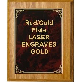 Oak Plaque 8" x 10" - Hi-Relief Red/Gold 5-7/8" x 7-7/8" Plate