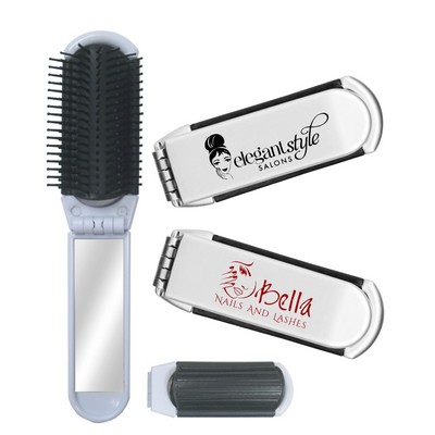 Folding Hair Brush & Mirror Set - One Color