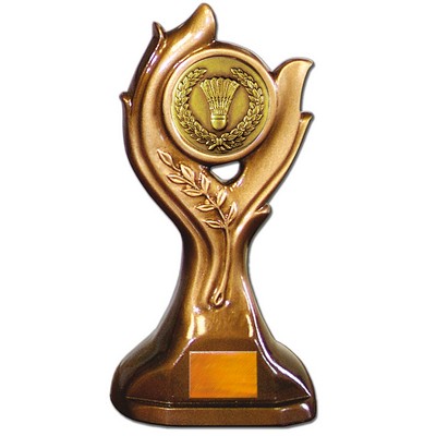 Stock Victory 9" Trophy with 2" Badminton Coin and Engraving Plate