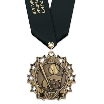 2 1/4" Baseball TS Medal w/ Satin Neck Ribbon