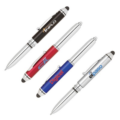 3-In-1 Stylus Pen w/LED Flashlight (Plastic)