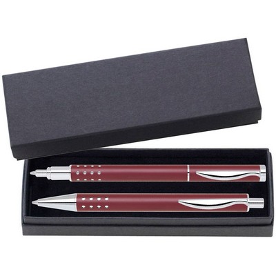 Dot Grip Pen Series - Red Pen and Roller Pen Gift Set, Silver Dots Grip, Crescent Moon Shape Clip