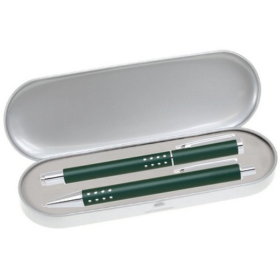 Dot Grip Pen Series - Green Pen and Roller Pen Gift Set, Silver Dots Grip, Crescent Moon Shape Clip