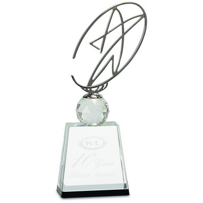 11" Clear/Black Crystal Award with Silver Metal Oval Star