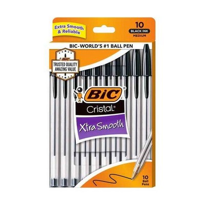 Bic Stick Pens - Black, Medium Point, Clear Barrel, 10 Pack (Case of 1