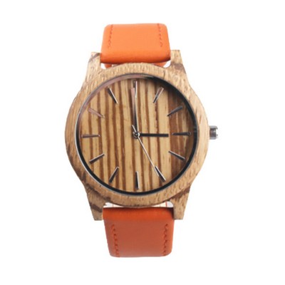 Zebra Wood & PU Leather Watch