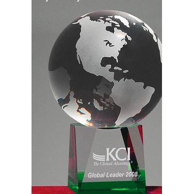 Color Crystal Octagon Based Globe Award w/Blue Crystal Globe & Green Crystal Layer