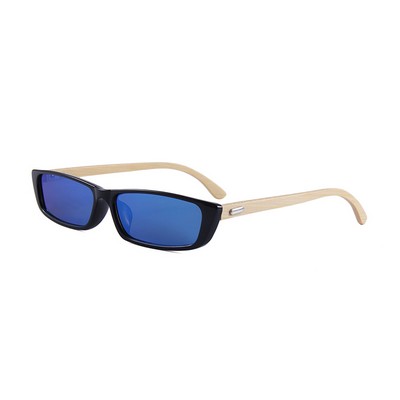 Bamboo Sunglasses - Blue Mirror Lenses - Black Frames