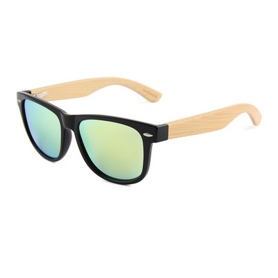 Bamboo Sunglasses - Yellow Mirror Lenses - Black Frames