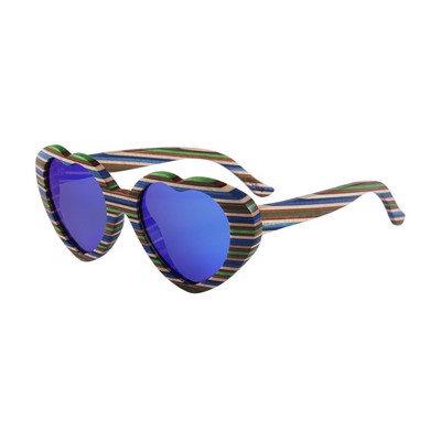 Layered Maple Sunglasses - Blue Mirror Polarized Lenses - Rainbow Wood Frames