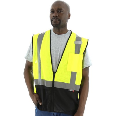 High Visibility Yellow Mesh Vest with Black Bottom, ANSI 2, Type R