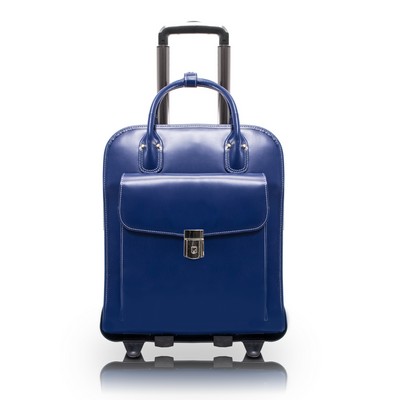 LA GRANGE | 15" Navy Leather Vertical Detachable-Wheeled Laptop Case | McKleinUSA