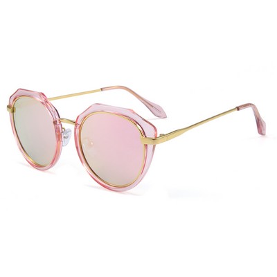 Sunglasses - Pink Mirror Lenses - Clear Pink Frames - Gold Temples