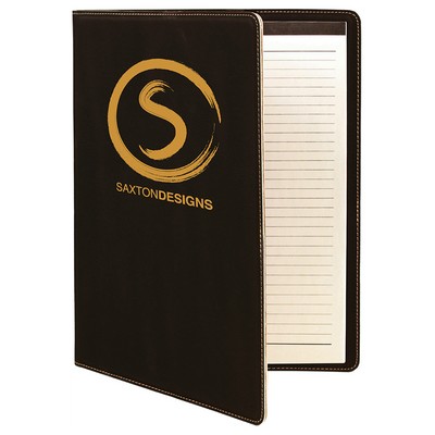 Black-Gold 9-1/2" x 12" Portfolio with Notepad, Laserable Leatherette