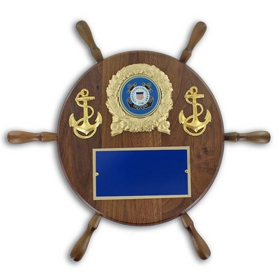 13" Genuine Walnut Coast Guard Wheel Ship Plaque