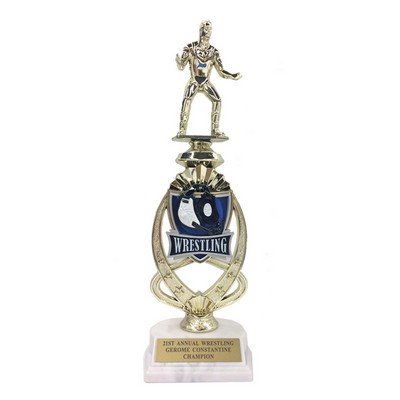 13" Male Wrestler Trophy Riser w/Figure on Marble Base