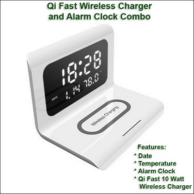 Qi Fast Wireless Charger and Alarm Clock Combo