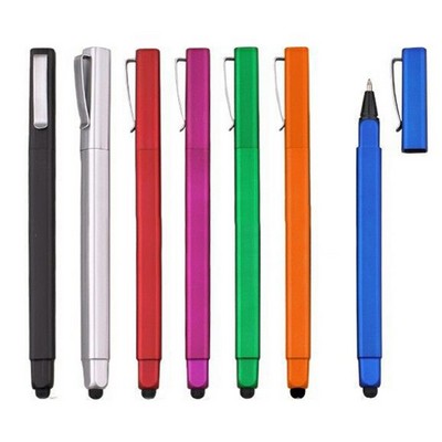 2-in-1 Soft Touch Plastic Square/Stylus Ballpoint Pen