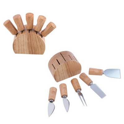 5 Piece Steel & Wood Cheese Set