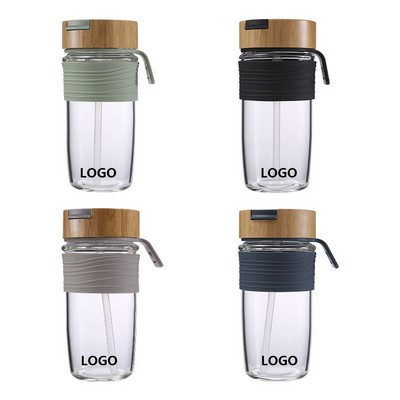 Glass Coffee Mug Cup With Bamboo Lids And Silicone Sleeve