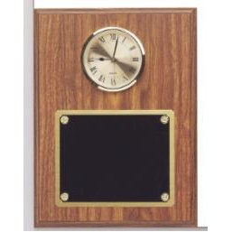 Walnut Finish Plaque w/Gold Clock