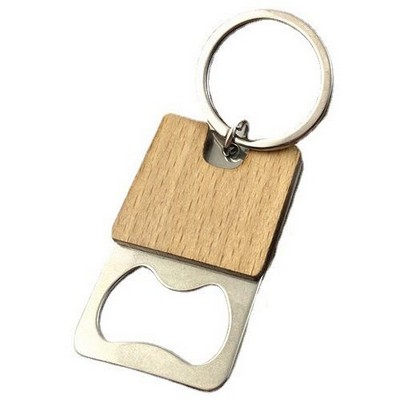 Square Wood Bottle Opener Keychain