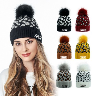 Winter Beanie Leopard Knit Skull Hat