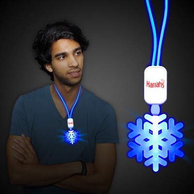 Blue Pad Printed LED Snowflake Necklace w/Extra Large Pendant