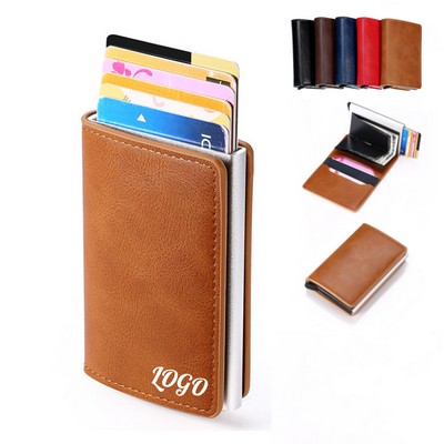 Automatic Pop-up Aluminum Alloy/PU Leather Credit Card Wallet