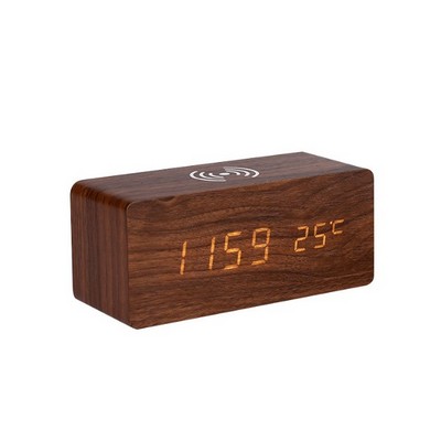 Wooden Alarm Clock With 10W Wireless Charging