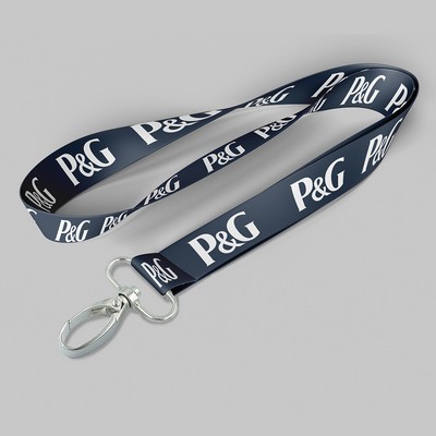 1" Navy Blue custom lanyard printed with company logo with Oval Hook attachment 1"