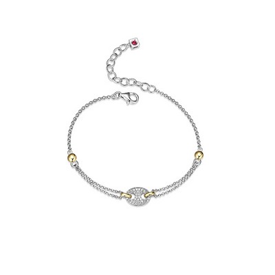 ELLE "Espion" Two-tone Sterling Silver with Pave Cubic Zirconia Bracelet - Silver