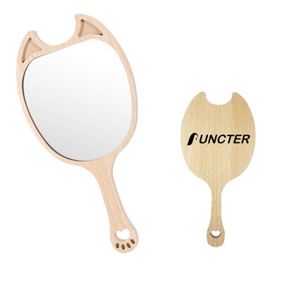 Devil Shape Wood Handheld Mirror Makeup Mirror - Size S