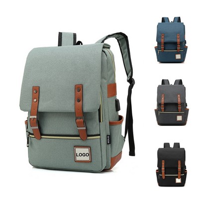 Vintage Laptop Backpack with Charging Port (direct import)