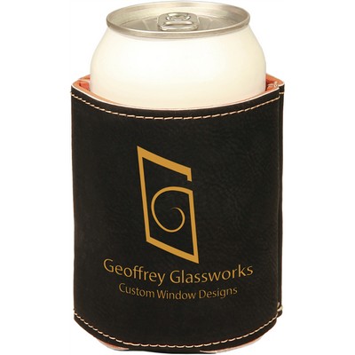 3 3/4" Black/Gold Laserable Leatherette Beverage Holder