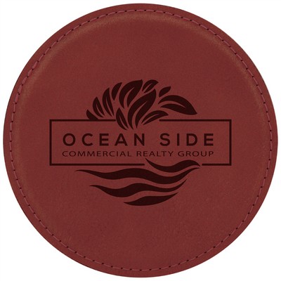 4" Round Rose Laserable Leatherette Coaster