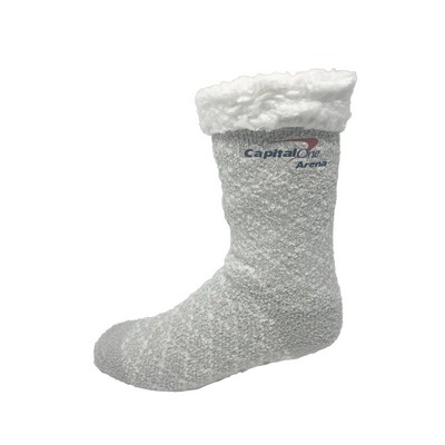 Sherpa Lined, Fuzzy Crew Sock with Direct to Film and Slip Resistant Grippers