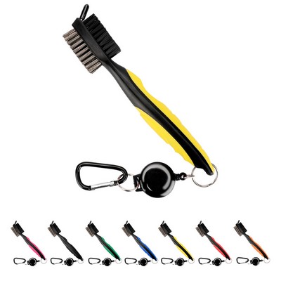 Double Side Golf Brush with Retractable Carabiner