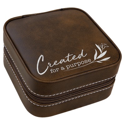 Faux Leather Travel Jewelry Box, Rustic, 4x4"