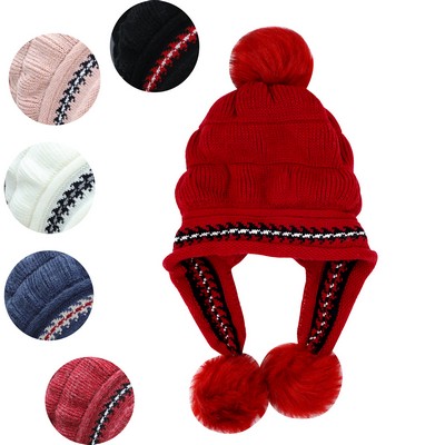 Knitted Beanie Pom Hat