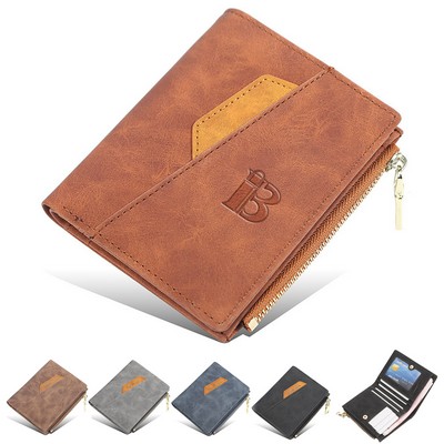 Men's Short Vintage Purse Slim PU Leather Wallet