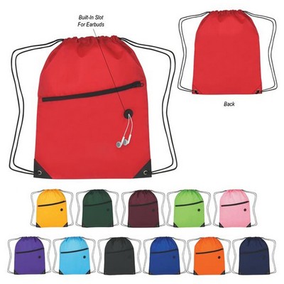 Durable Lightweight Sports Drawstring Backpack with Front Zipper Pocket