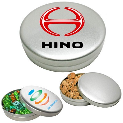 Sleek Round Tin Box Medium Container - Empty Email for fill options and pricing.