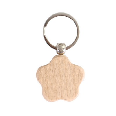 Wooden Flower Shape Keychain