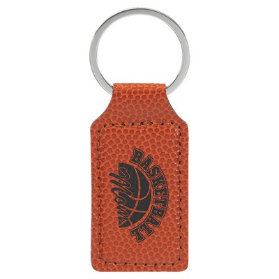 2 3/4" x 1 1/4" Basketball Laserable Leatherette Rectangle Keychain