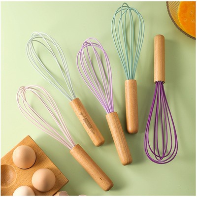 Silicone Whisk Egg Beater with Wood Handle