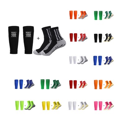 2PCS SET Leg Sleeve Footless Compression Sock with Anti-slip Socks