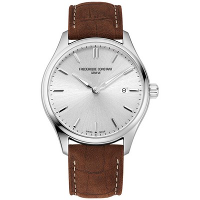 Frederique Constant® Men' FC Quartz Brown Leather Strap Watch w/Silver-Tone Dial