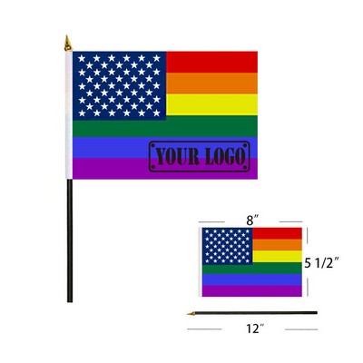 USA Rainbow Handheld Flag