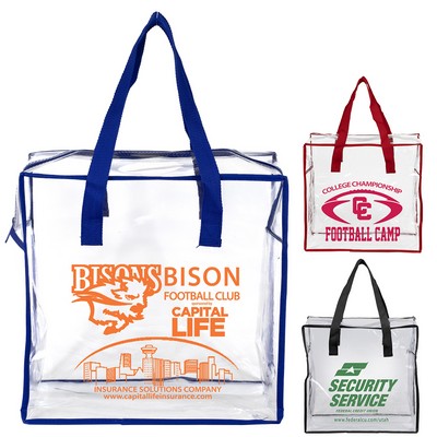 Clear Vinyl Stadium Compliant Zippered Tote Bag